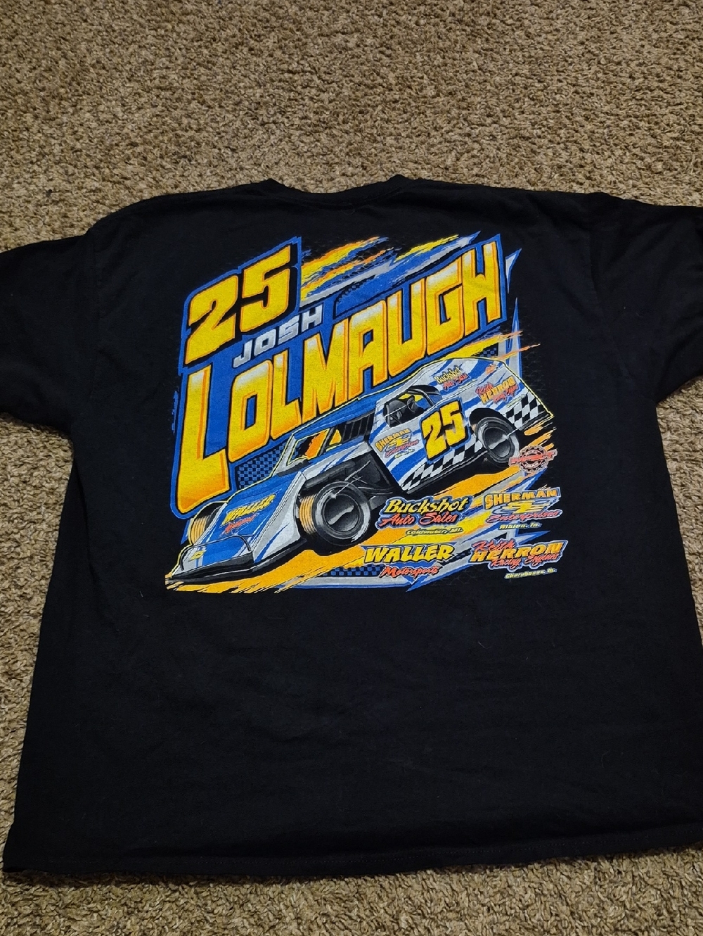 Black Y2k Short Sleeve Racing Graphic Tee - Yellow & Blue